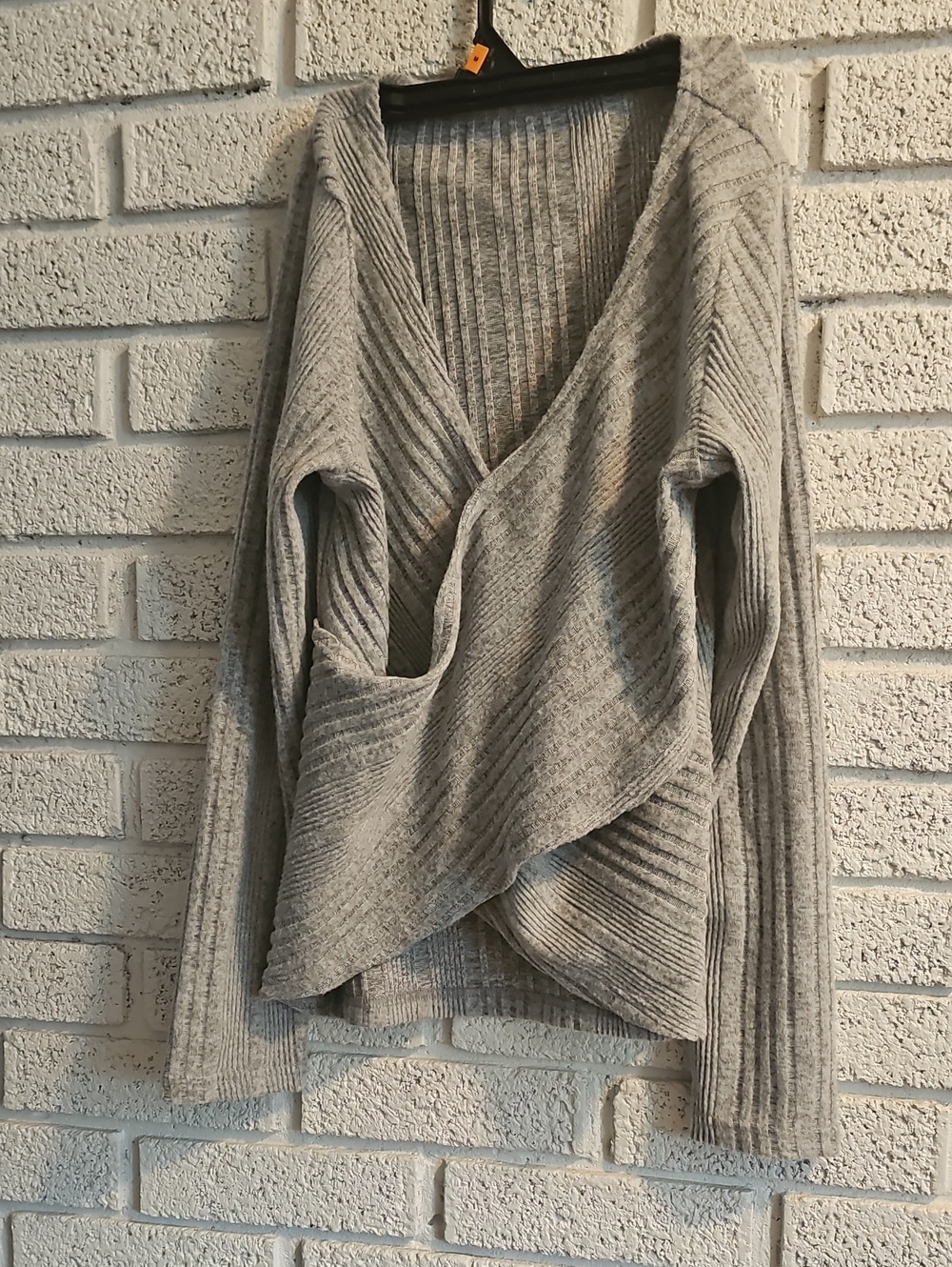 Cozy Grey Ribbed Wrap Sweater for Women